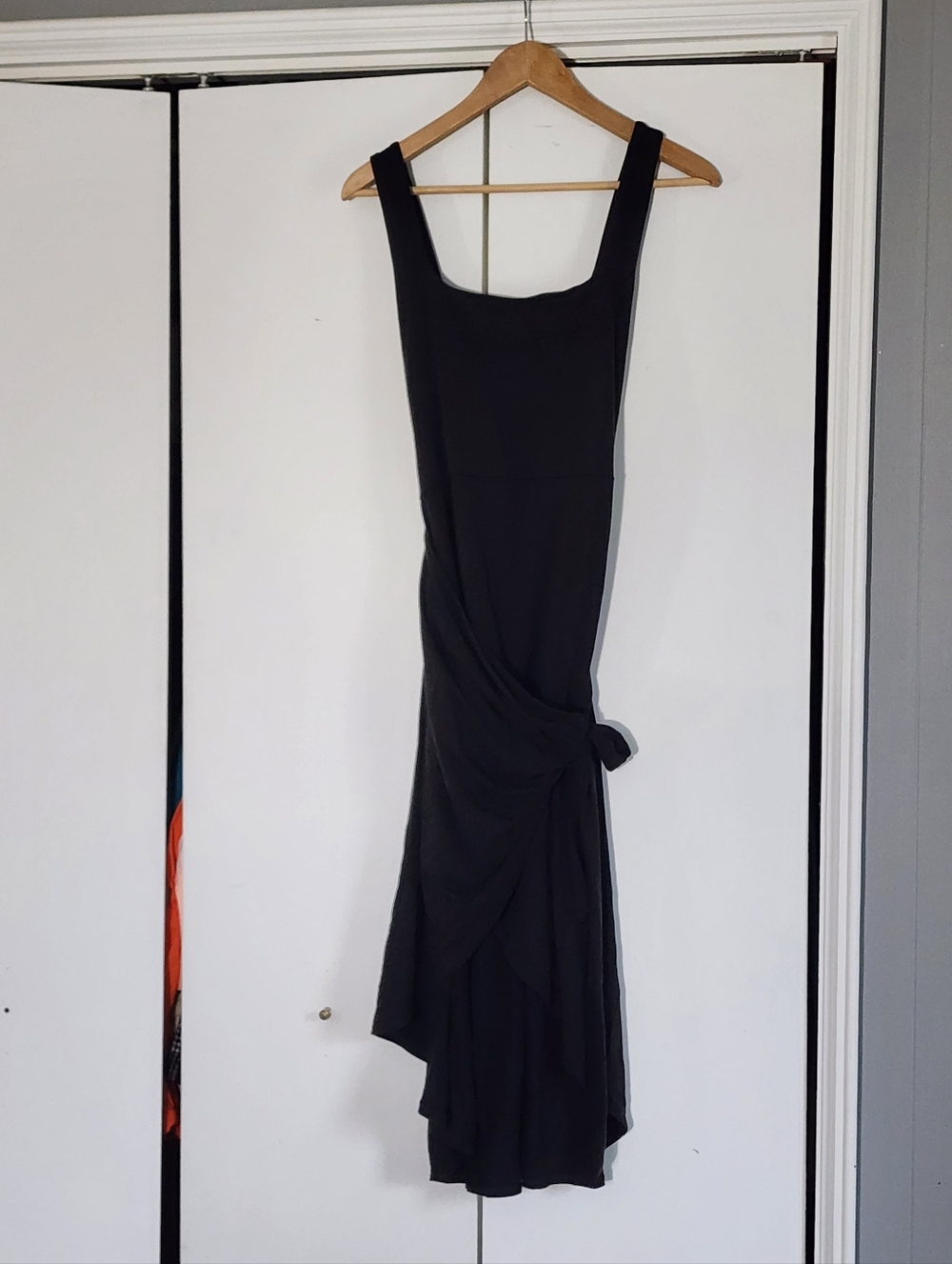 Quince Black Sleeveless Draped Midi Dress with Side Knotte - Picture 2 of 6
